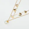 Pendant Necklaces Double Necklace Natural Freshwater Pearl + Golden Butterfly Women Elegant Personality Clavicle Chain