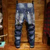 Pantalones vaqueros para hombre Moda para hombre Hip Hop Casual Ripped Apenado Flaco Pantalones de mezclilla Pequeño agujero de salpicaduras de pintura recta