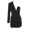 カジュアルドレス卸売2021 EST女性ドレス黒と白の長袖vネックセクシーベルトデコレーションセレブリティカクテルパーティー