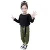 Teen Girls Clothing Tshirt + Cargo Byxor Kostym för Casual Style Tracksuit Girl Spring Höst Tracksuits Barn 210528