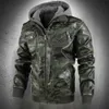 Mężczyźni Kapturem Kurtka PU Skórzana Kurtka Kamuflaż Streetwear Biker Kurtka Motocykl Mężczyźni Moda Odzież Z Kapturem Casual Coat Men 211018