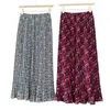 Spring Summer Elegant Floral Leopard Print Tulle Mi-long Pleated Skirts Women's High Waist Loose Skirt Female 210428