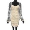 women's autumn and winter arrival bandage dress sexy bag hip sleeve polka dot mesh pleated dress 210625