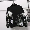 Women's Two Piece Pants Women's 2022 Autumn Fashion Tracksuit Women Vintage Knitted Sweater Little Feet Embroidery Florals Set Ladies