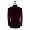 Costumes Hommes Blazers Costume 2 pièces Pantalon Veste Bourgogne Velvet Formelle Formelle Fashion Mode Tuxedo Ensembles de mariage