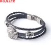 WOJIAER Vintage Taureau Tête Bracelet Hommes Hiphop Charme Tressé Bracelets Mâle Antique En Cuir Braslet Manchette Poignet Cool Bijoux BC004