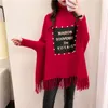 Women Pullover Fashion Beaded Patch Sweater Autumn Winter Warm Wrap Swing Turtleneck Long Sleeve 210427