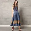 Denim Dress Women Summer Sleeveless Vintage Embroidery Maxi es Fashion Loose XL Jeans Vestido Feminina LR165 210531