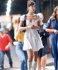 2020 Retro Dikiş Ahşap Kulakları Dantel Çapraz Bağcık Kadar Kısa Kollu Kısa Elbise Kadın Beyaz Fransız Mini Elbiseler için Tatil X0521