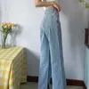 Джинсы Женщина светло-голубая прямая вспышка лета лето высокая талия джинсовые брюки для женской моды уличные брюки 210430