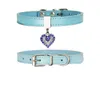 Colares de cão de estimação com Diamond Heart Bell Moda PU Couro Animais de Estimação Cães Gato Collar Gola Ajustável Strap SN3867