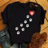 Мода женская футболка красное сердце собака лапы печать летние женские топы короткие рукава футболки футболки милая футболка черная женщина