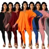 Designer Frauen Kleidung Hosen 2021 Herbst und Winter einfarbig geschlitzt V-Ausschnitt Fledermausärmel zweiteiliges Set