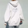 Vintage witte engel print hoodie vrouwen herfst katoen lange mouw rits tops vrouwelijke casual chic streetwear hoodied 210809