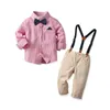 Jongens mode kleding sets jongen kinderen gestreepte jarretelle outfits baby kleding partij bowtie pak casual 210429