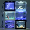 USB mini akvarium fisk tank med LED lampa ljus hem kontor skrivbord te bord dekoration