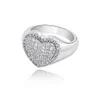 아이스 아웃 옥외 심장 반지 360 마이크로 포장 큐빅 지르코니아 14K 금 도금 최고 품질 시뮬레이션 된 다이아몬드 반지