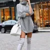 Kadın Sweaters Turtlneck Batwing Uzun Kollu Kazak Kazak Elbise Sonbahar Kış Renk Düzensiz Düzensiz Arc Hem Sokak Giyim