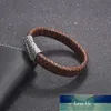 Punk Men Jewelry Leather Bracelet Stainless Steel Magnetic Clasp Braided Brown Bangle Retro Wristband Man Accessories Party Gift Factory price expert