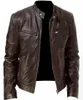 Vests dos homens jaqueta de couro zíper Cardigan bolso decoração impermeável motocicleta