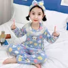 BIG Girl Wear Autunno Inverno Manica lunga Caldo pigiama di flanella Set Cute Print Sleepwear Invia fascia per capelli Regalo di Natale 211109