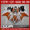 OEM Fairings för Yamaha YZF-R1 YZF1000 YZF R 1 1000 CC YZFR1 98 99 00 01 Bodywork 82No.80 YZF R1 1000CC 1998 1999 2000 2001 YZF-1000 98-01 Motorcykel Body Kit Orange Flames