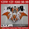 OEM Łamywania dla Yamaha YZF-R1 YZF1000 YZF R 1 1000 CC YZFR1 98 99 00 01 Nadwozie 82NO.80 YZF R1 1000CC 1998 1999 2000 2001 YZF-1000 98-01 Zestaw do ciała motocyklowy pomarańczowy płomienie