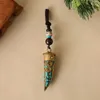 Vintage Horn stone Keychain Pendant Handmade Braied Rope Feng Shui Hangings Wolf teeth Jewelry Ancient Keyrings G1019