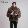 Pink Java 8139 arrival women winter thick fur coat real jacket high quality stand collar outfit luxury 211110