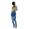 Classic Hole Byxor Skinny Ripped Jeans Kvinna Kontrastfärg Slim för Kvinnor Denim Byxor Streetwear 210525
