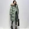 Veste rembourrée en coton d'hiver pour femmes style coréen grand col de fourrure à capuche longue en coton Parkas vêtements chauds en vrac femmes manteau 211007