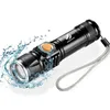 Kraftfull LED-ficklampa med svans USB-laddningshuvud Zoomable Waterproof Torch Portable Light 3 Belysningslägen Inbyggt Batteri