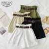 Hoge taille Koreaanse stijl lente zomer vrouwelijke shorts losse wijde been vrouwen elastisch met riem 7224 50 210510
