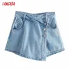 Tangada Femmes Élégant Denim Jupe Shorts Boutons Poches Femme Rétro Été Casual Shorts Pantalones 4M157 210609