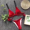 Kvinnors badkläder sexig sammet thong kvinnor bandage mikro baddräkt push up bikini set simning dräkt badstrand slitage bikinis