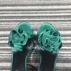 Women039s Opentoed Leather Sandals Stiletto Silk Face Rose Flower High Heels Size3540Green5116019