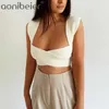 Woman Tshirts Fashion Women DIY Variety Shape Irregular Solid Color Knitted Bandage Vest Tops Mujer Camisetas 210604