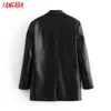 Tangada femmes noir Faux cuir Blazer manteau Vintage col cranté à manches longues mode femme ample Chic hauts QN37 211006