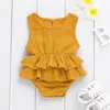 Retailwhole baby girl ruffle cotton linen vest romper dress kids onepiece onesies Jumpsuit 6 colors children design clothes6346910