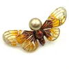 Pins, broscher Designer Vintage Orange Enamel Butterfly Brosch Gold Tone Clear CZ Imitated Pearl Deco Brown Body Pins Scarf Tillbehör