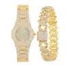 Horloges 2022 Iced Out Horloge Armband Voor Vrouwen Heren Grote Gouden Cubaanse Ketting Hip Hop Sieraden Set Strass Mannen miami