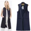 Women's Open Front Long Vest Mandarin Collar Waistcoat Cardigan Blazer Sleeveless Jacket Outfit Women Long Business Suit Vests