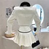 Liten doft tweed Tvådelklänning Kvinnor Bow Kort jacka Päls + kjol kostymer koreanska söta kläder franska vintage 2022