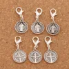 Alloy Catholicism Benedict Medal Cross Clasp European Lobster Trigger Clip On Charm Beads Tibetan silver C504 13.2x29.8mm 150pcs/lot