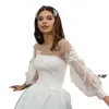 Moda Bir Çizgi Gelinlik Mücevher Uzun Kollu İllüzyon Özel Yapımı Aplike Boncuklu Prenses Gelinlikleri Glitter Sweap Train Robes De Marie
