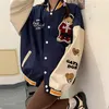 Vintage Niedźwiedź Listy Kurtka Baseballowa Płaszcz Kobiety Oversized Odzież Odzieży Harajuku Koreański Styl Luźne Uczniowie Dziewczyny 211014