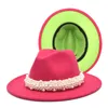 Ull jazz fedora hattar casual kvinnor läder pärlband filt hatt vit rosa gul panama trilby formell parti cap 58cm3588931