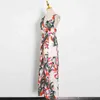 Tryck strand stil sling klänning för kvinnor v nacke ärmlös hög midja träff färg sommar klänningar kvinnlig mode 210520