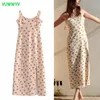 Vuwwwyv Sukienki Kobiety Beżowy Kwiatowy Druku Slip Midi Kobieta Lato Cienki Pasek Backless Beach Vintage Sundress 210430