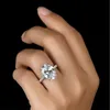 Sparkling Luxury Jewelry Real 925 Sterling Silver Large Oval Cut White Topaz CZ Diamond Gemstones Eternity Women Wedding Ring Gift